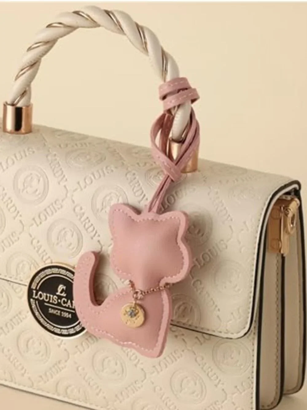Cat Vegan Leather Bag Charm Rhinestone Purse Keychain Handbag Tote Accessory
